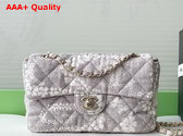 Chanel Flap Bag Printed Denim Gold Tone Metal Gray and White AS5454 Replica