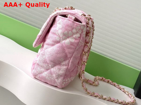 Chanel Flap Bag Printed Denim Gold Tone Metal Light Pink and White AS5454 Replica