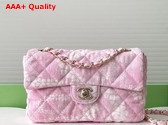 Chanel Flap Bag Printed Denim Gold Tone Metal Light Pink and White AS5454 Replica