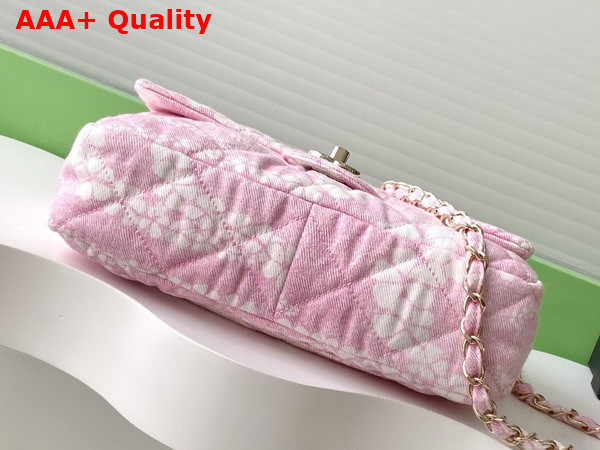 Chanel Flap Bag Printed Denim Gold Tone Metal Light Pink and White AS5454 Replica