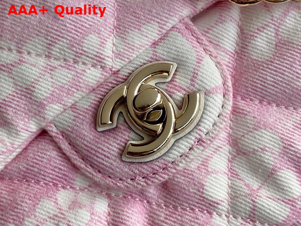 Chanel Flap Bag Printed Denim Gold Tone Metal Light Pink and White AS5454 Replica