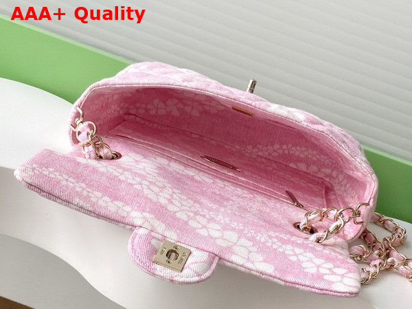 Chanel Flap Bag Printed Denim Gold Tone Metal Light Pink and White AS5454 Replica