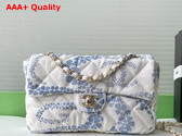 Chanel Flap Bag Printed Denim Gold Tone Metal White and Blue AS5454 Replica