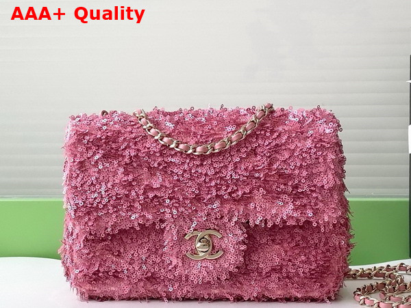 Chanel Flap Bag in Pink Fringed Sequins and Gold Tone Metal AS4561 Replica