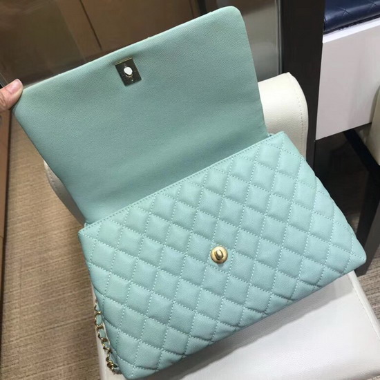 Chanel Flap Bag with Lizard Top Handle Turquoise Grained Calfskin