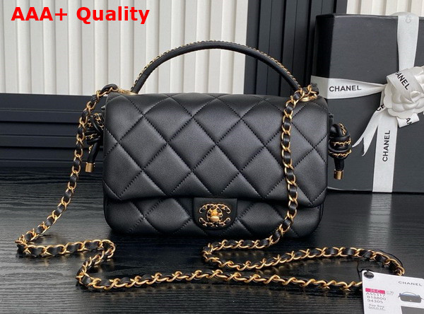 Chanel Flap Bag with Top Handle Black Lambskin Gold Metal AS5317 Replica