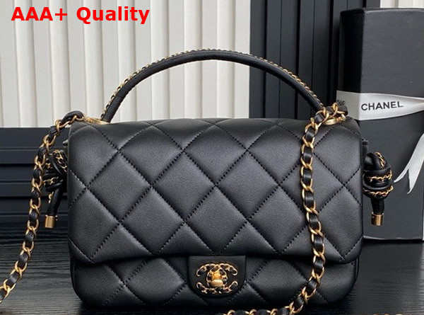 Chanel Flap Bag with Top Handle Black Lambskin Gold Metal AS5317 Replica