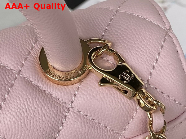 Chanel Flap Bag with Top Handle Light Pink Grained Calfskin Gold Tone Metal A92990 Replica