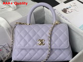 Chanel Flap Bag with Top Handle Light Purple Grained Calfskin Gold Tone Metal A92990 Replica