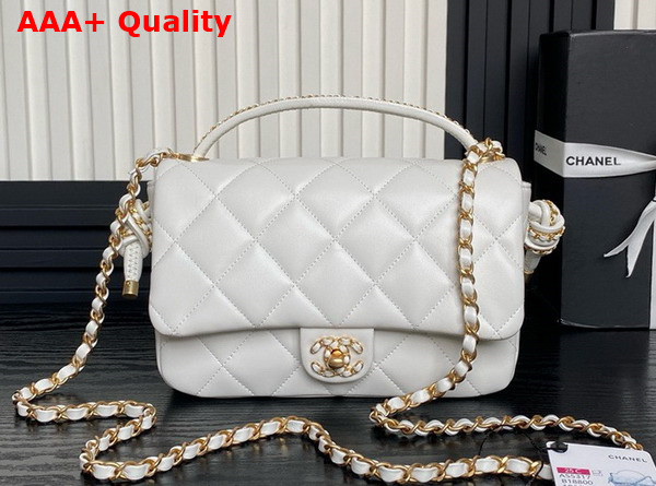 Chanel Flap Bag with Top Handle White Lambskin Gold Metal AS5317 Replica