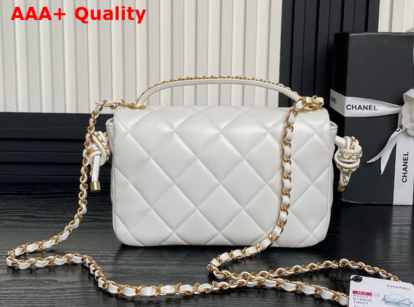 Chanel Flap Bag with Top Handle White Lambskin Gold Metal AS5317 Replica