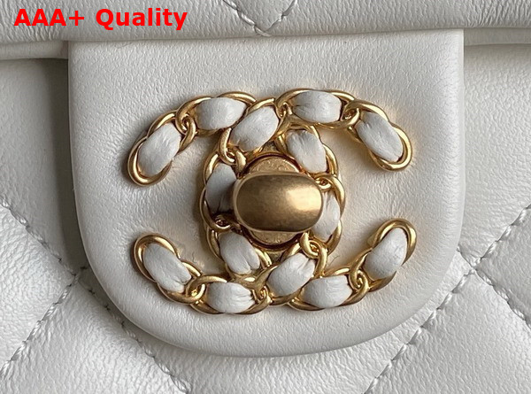 Chanel Flap Bag with Top Handle White Lambskin Gold Metal AS5317 Replica