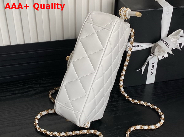 Chanel Flap Bag with Top Handle White Lambskin Gold Metal AS5317 Replica