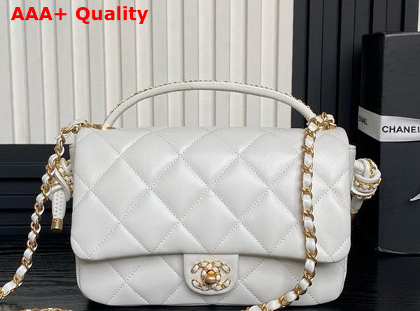 Chanel Flap Bag with Top Handle White Lambskin Gold Metal AS5317 Replica