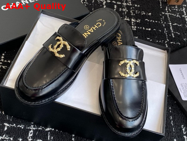 Chanel Glazed Leather Mule in Black Replica