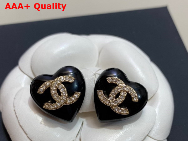 Chanel Heart Earrings in Black Resin Replica
