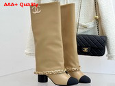 Chanel High Boots Lambskin and Grosgrain Beige and Black G46677 Replica