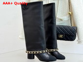 Chanel High Boots Lambskin and Grosgrain Black G46677 Replica