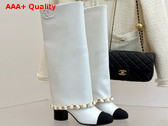 Chanel High Boots Lambskin and Grosgrain Ivory and Black G46677 Replica