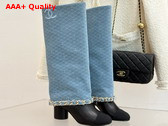 Chanel High Boots in Denim and Lambskin Light Blue and Black G46677 Replica