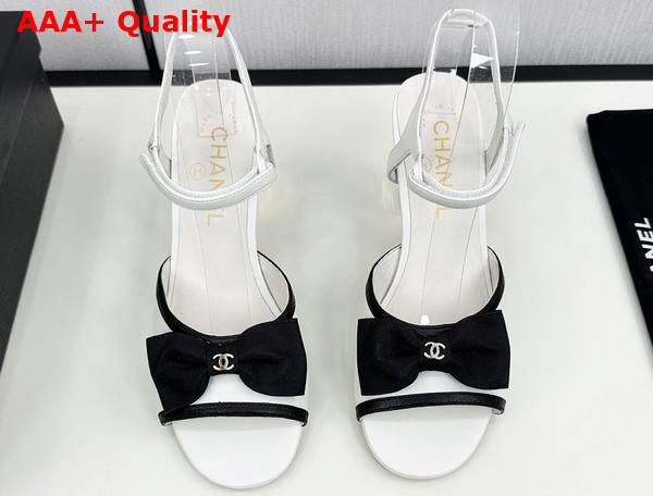 Chanel High Heel Sandals Lambskin and Grosgrain White and Black G45690 Replica