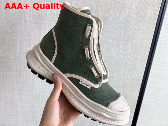Chanel High Top Sneaker in Khaki Canvas Replica