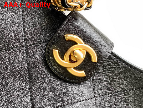 Chanel Hobo Handbag in Black Shiny Lambskin Gold Tone Metal AS5403 Replica