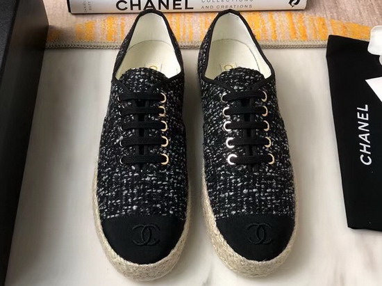 Chanel Lace Ups in Black Tweed G34424
