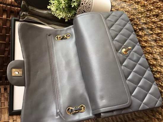 Chanel Large Classic Flap Bag in Grey Lambskin Gold Hardware