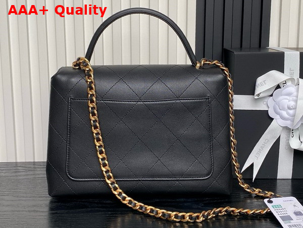 Chanel Large Flap Bag with Top Handle Black Calfskin Gold Tone Metal AS5467 Replica