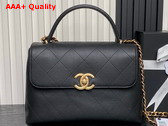 Chanel Large Flap Bag with Top Handle Black Calfskin Gold Tone Metal AS5467 Replica