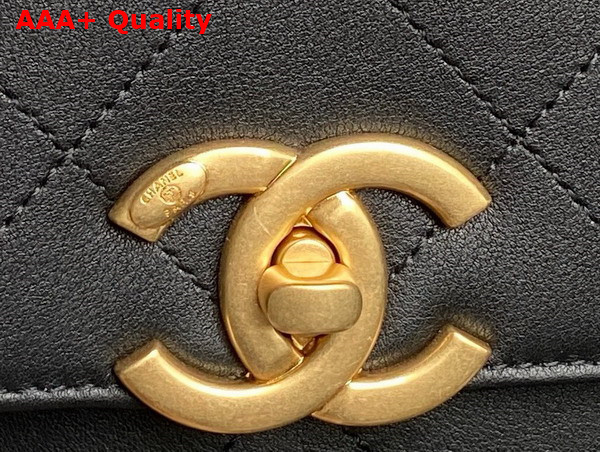 Chanel Large Flap Bag with Top Handle Black Calfskin Gold Tone Metal AS5467 Replica
