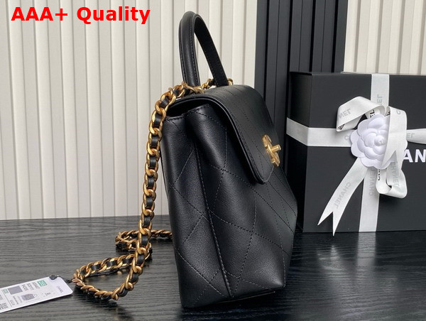 Chanel Large Flap Bag with Top Handle Black Calfskin Gold Tone Metal AS5467 Replica