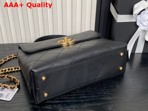 Chanel Large Flap Bag with Top Handle Black Calfskin Gold Tone Metal AS5467 Replica