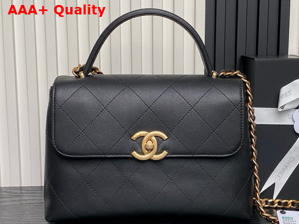 Chanel Large Flap Bag with Top Handle Black Calfskin Gold Tone Metal AS5467 Replica