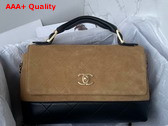Chanel Large Flap Bag with Top Handle Suede Calfskin Shiny Lambskin Gold Tone Metal Beige and Black AS5637 Replica