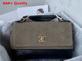 Chanel Large Flap Bag with Top Handle Suede Calfskin Shiny Lambskin Gold Tone Metal Gray and Black AS5637 Replica