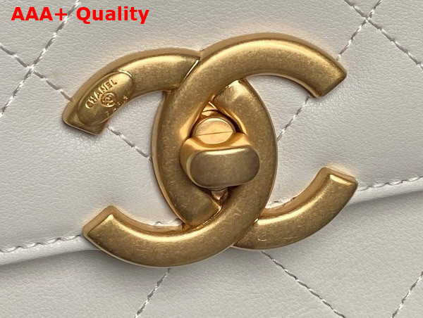 Chanel Large Flap Bag with Top Handle White Calfskin Gold Tone Metal AS5467 Replica