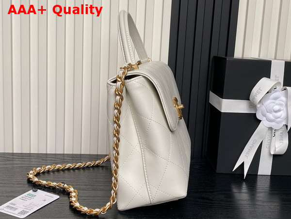 Chanel Large Flap Bag with Top Handle White Calfskin Gold Tone Metal AS5467 Replica