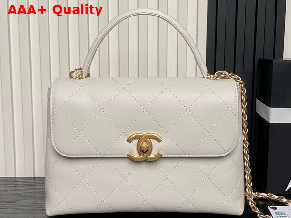 Chanel Large Flap Bag with Top Handle White Calfskin Gold Tone Metal AS5467 Replica
