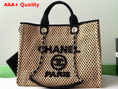 Chanel Large Shopping Bag in Beige and Black Raffia and Suede Replica
