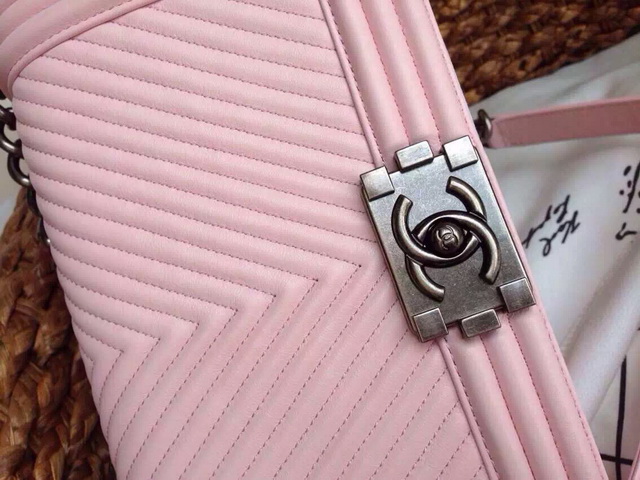 Chanel Le Boy Sakura Pink Chevron Lambskin Silver Hardware for Sale