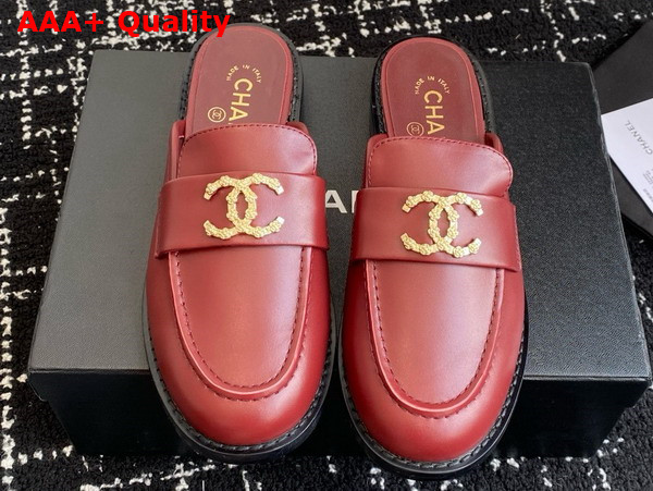Chanel Leather Mule in Burgundy Replica