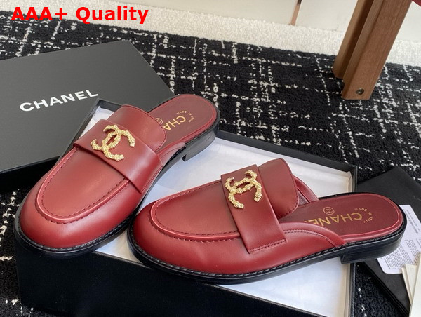 Chanel Leather Mule in Burgundy Replica
