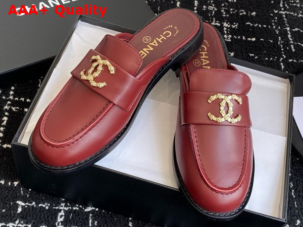 Chanel Leather Mule in Burgundy Replica