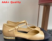 Chanel Mary Jane Flats in Beige Lambskin and Black Velvet Replica