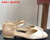 Chanel Mary Jane Flats in Beige Satin Replica