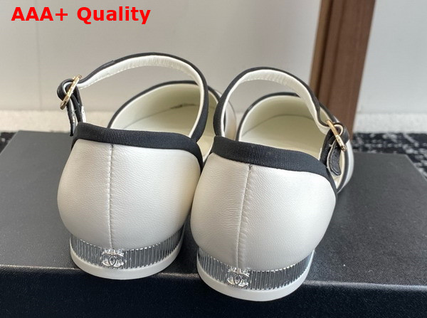 Chanel Mary Jane Pumps in White and Black Lambskin and Grosgrain Replica