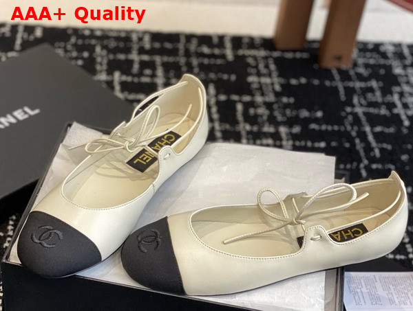 Chanel Mary Janes Lambskin and Grosgrain Ivory and Black G46324 Replica