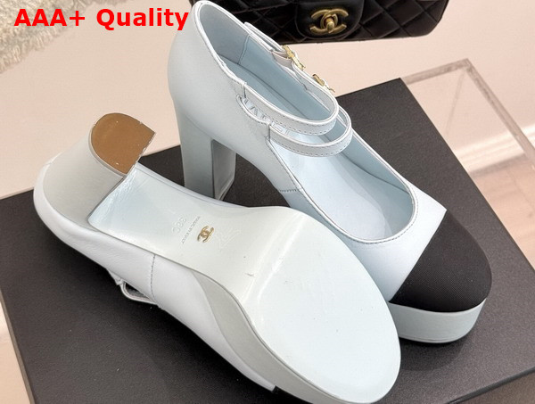 Chanel Mary Janes Lambskin and Grosgrain Light Blue and Black G46433 Replica